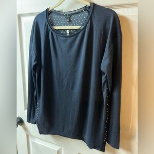 🆕 Ann Taylor Navy Long Sleeve Top Polka Dot Back